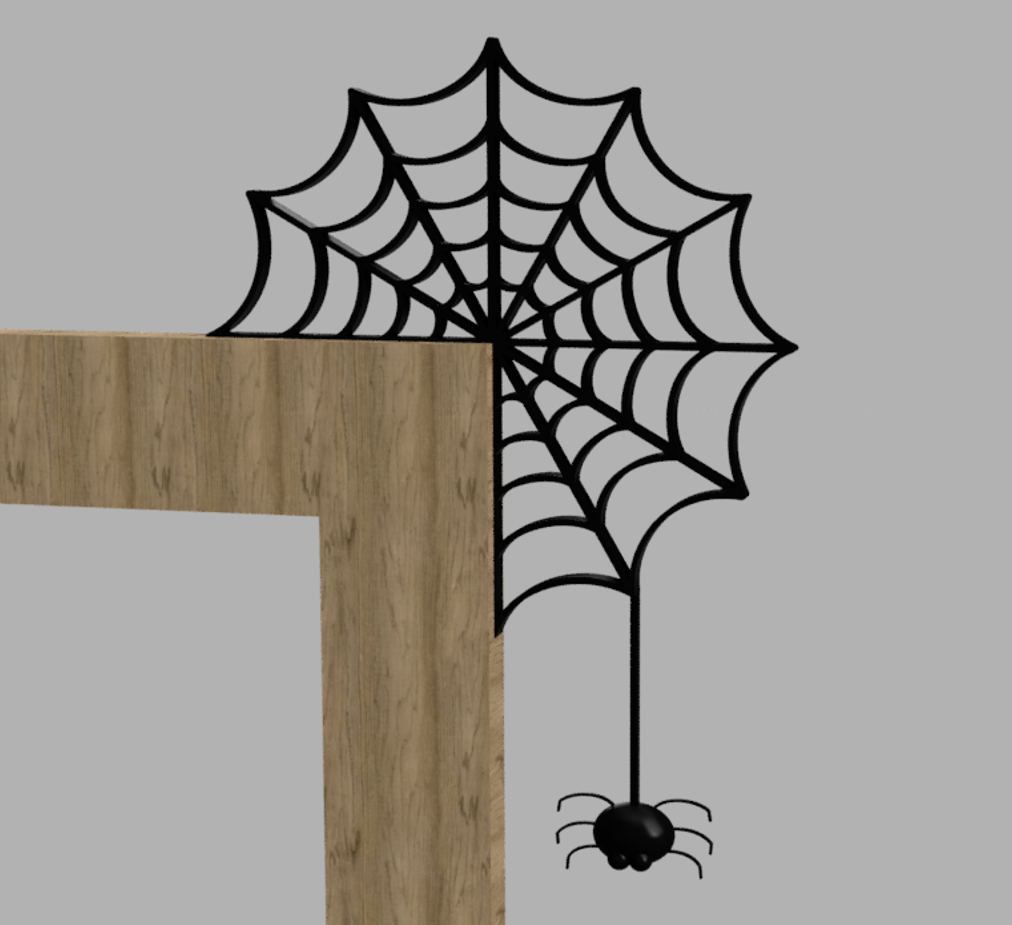 Spider web doorframe decoration with hanging spider