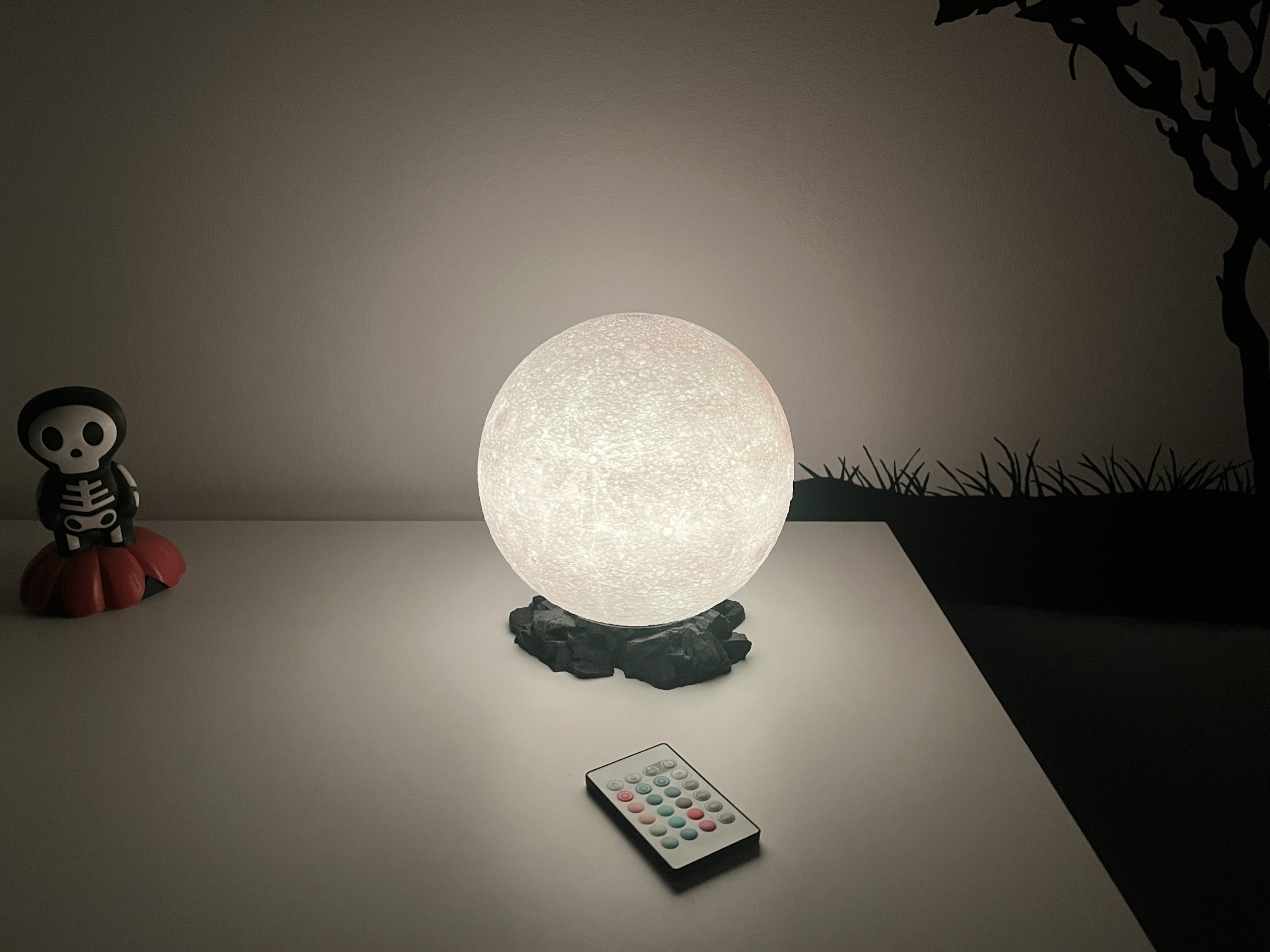 Moon lamp with rock base and LED strip