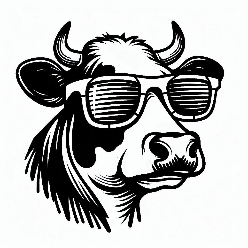 Cow in sunglasses line art