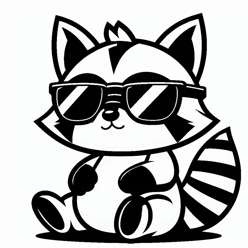 Cool Raccoon in glasses line art