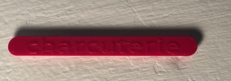 Charcuterie board side handle printed word inset