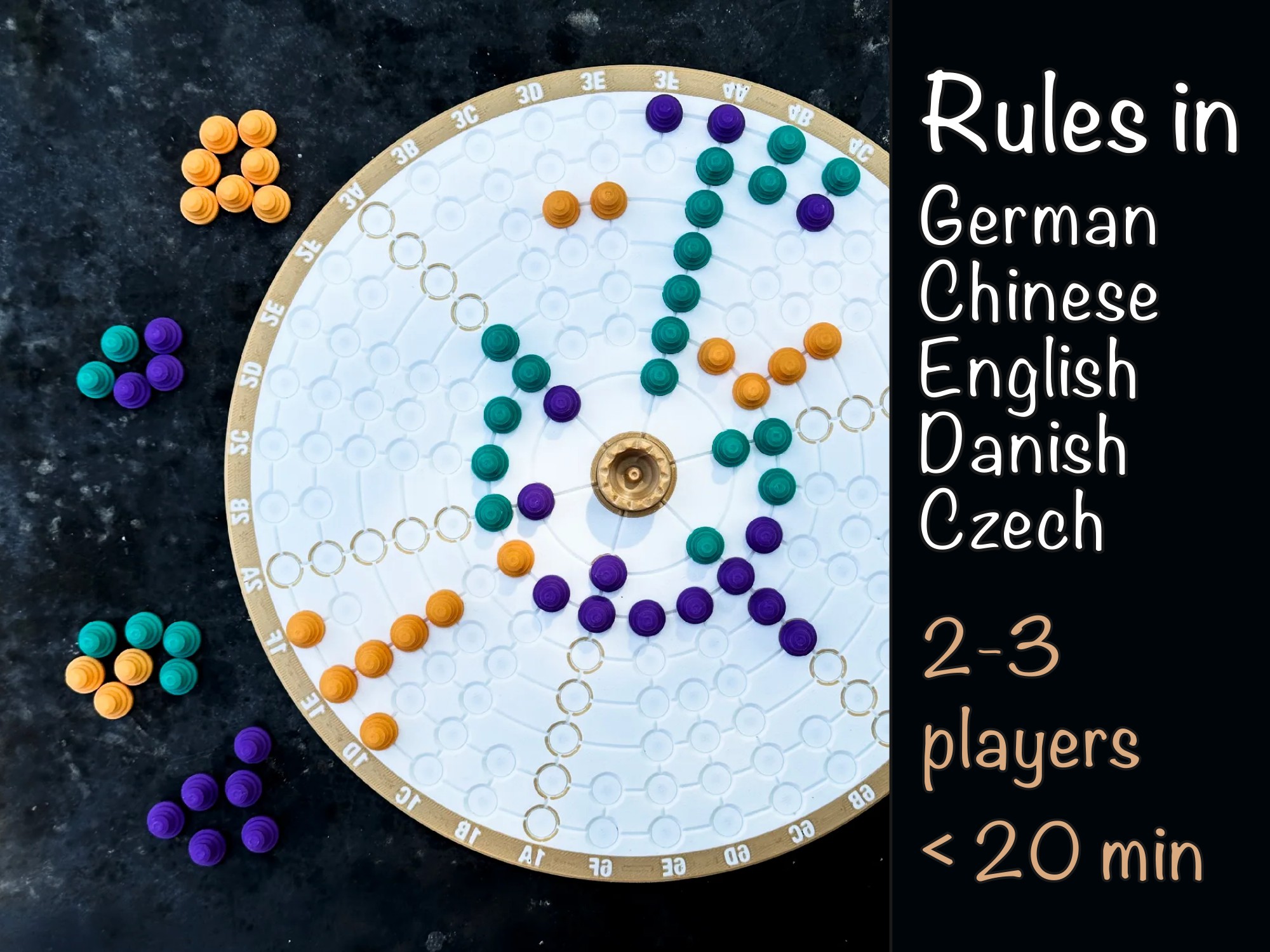 3 Player Fidchell - a modern take on an Ancient game (Multicolor Version) Rules included!