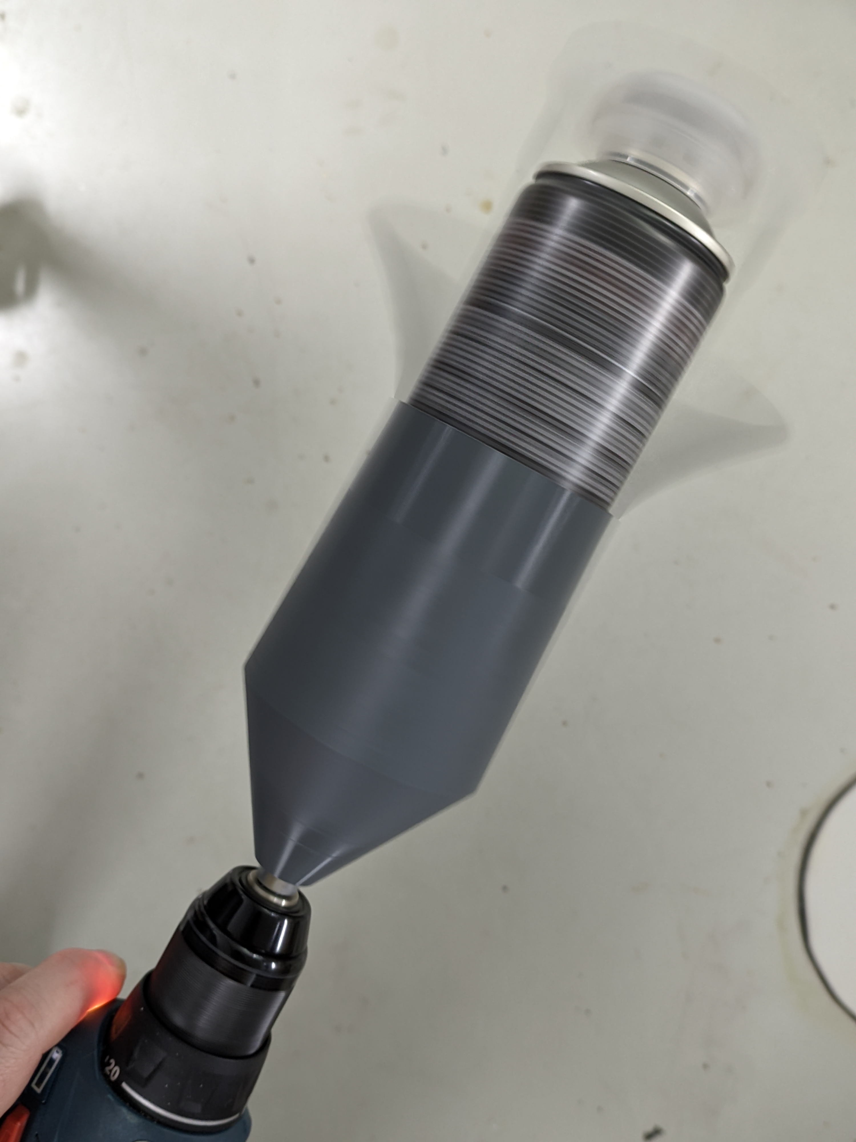 Spray can drill mixer