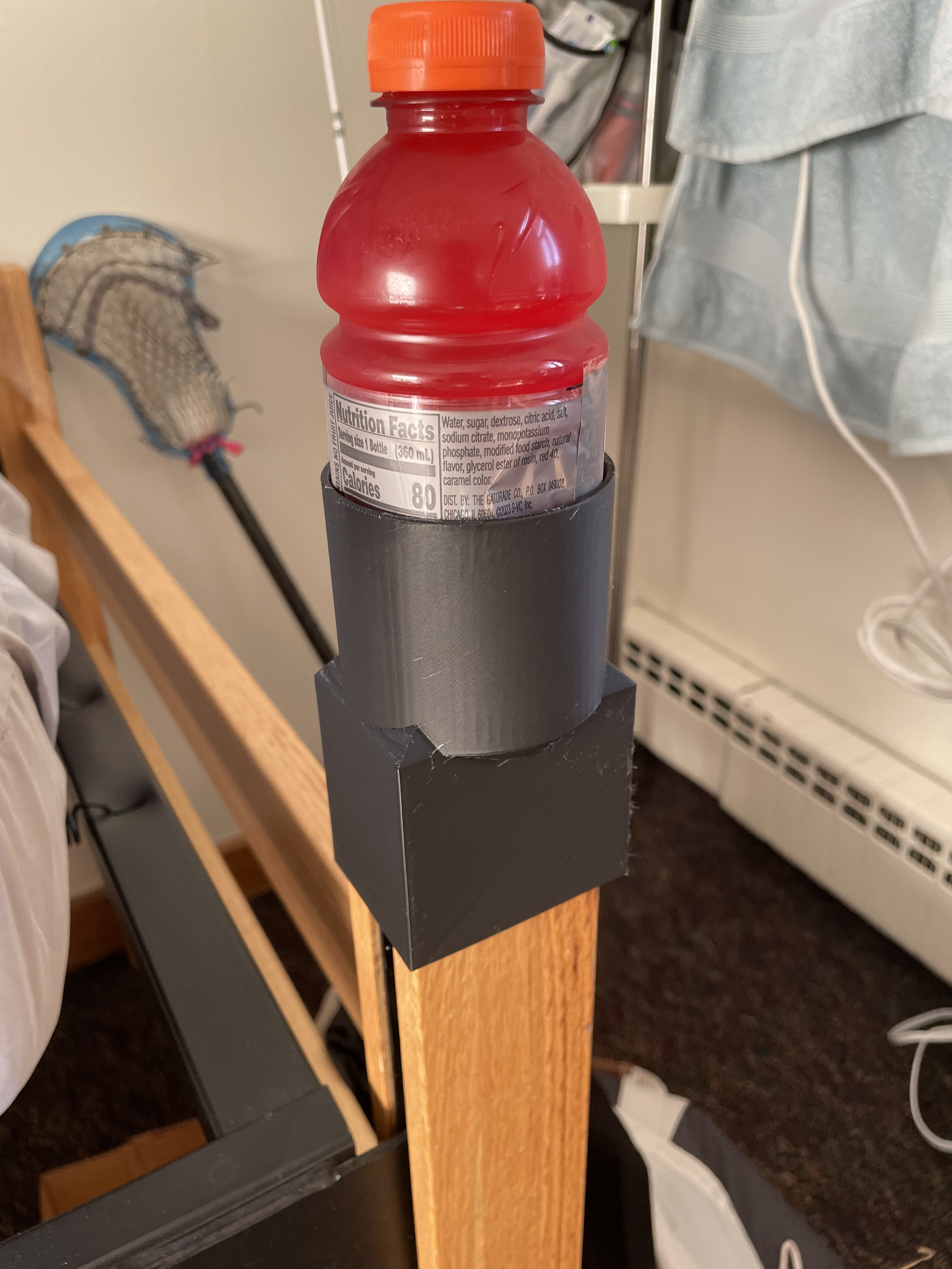 bed post Seltzer can holder