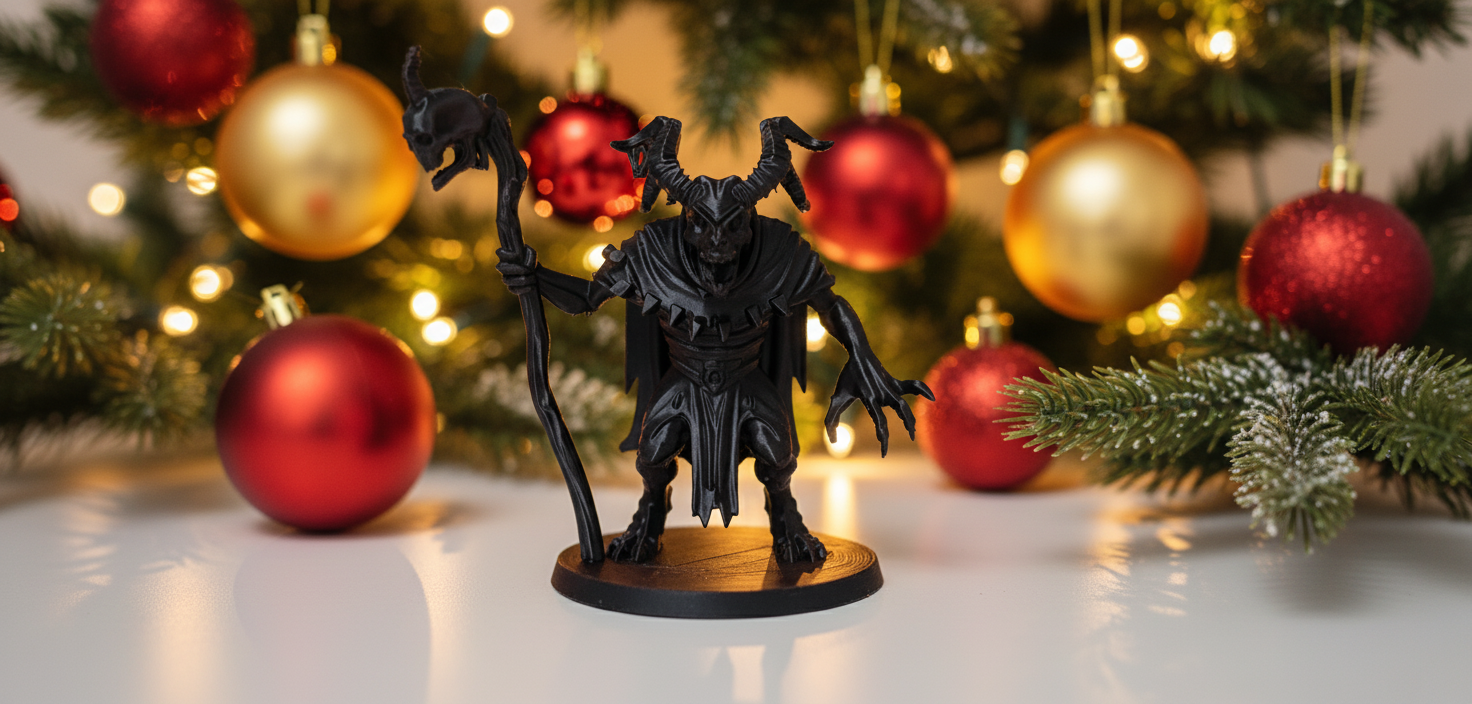Skeletal Horned Demon with Skull Staff Figurine