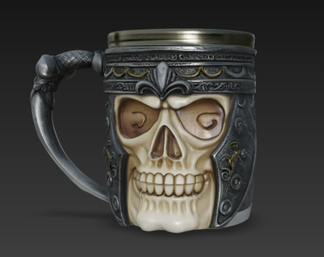 A mug in the shape of a skull