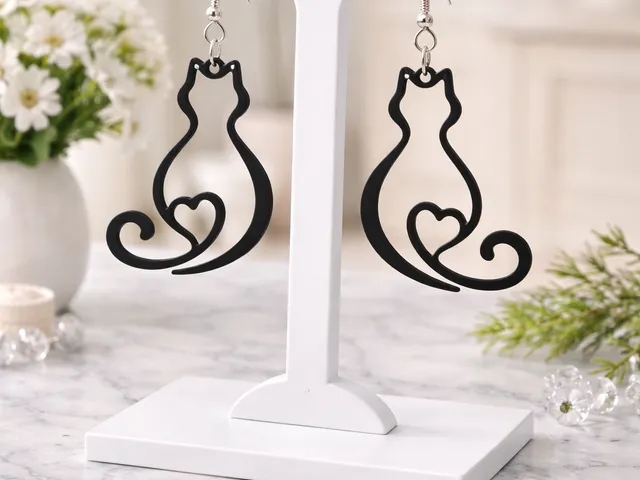 Elegant Cat with Heart Earrings