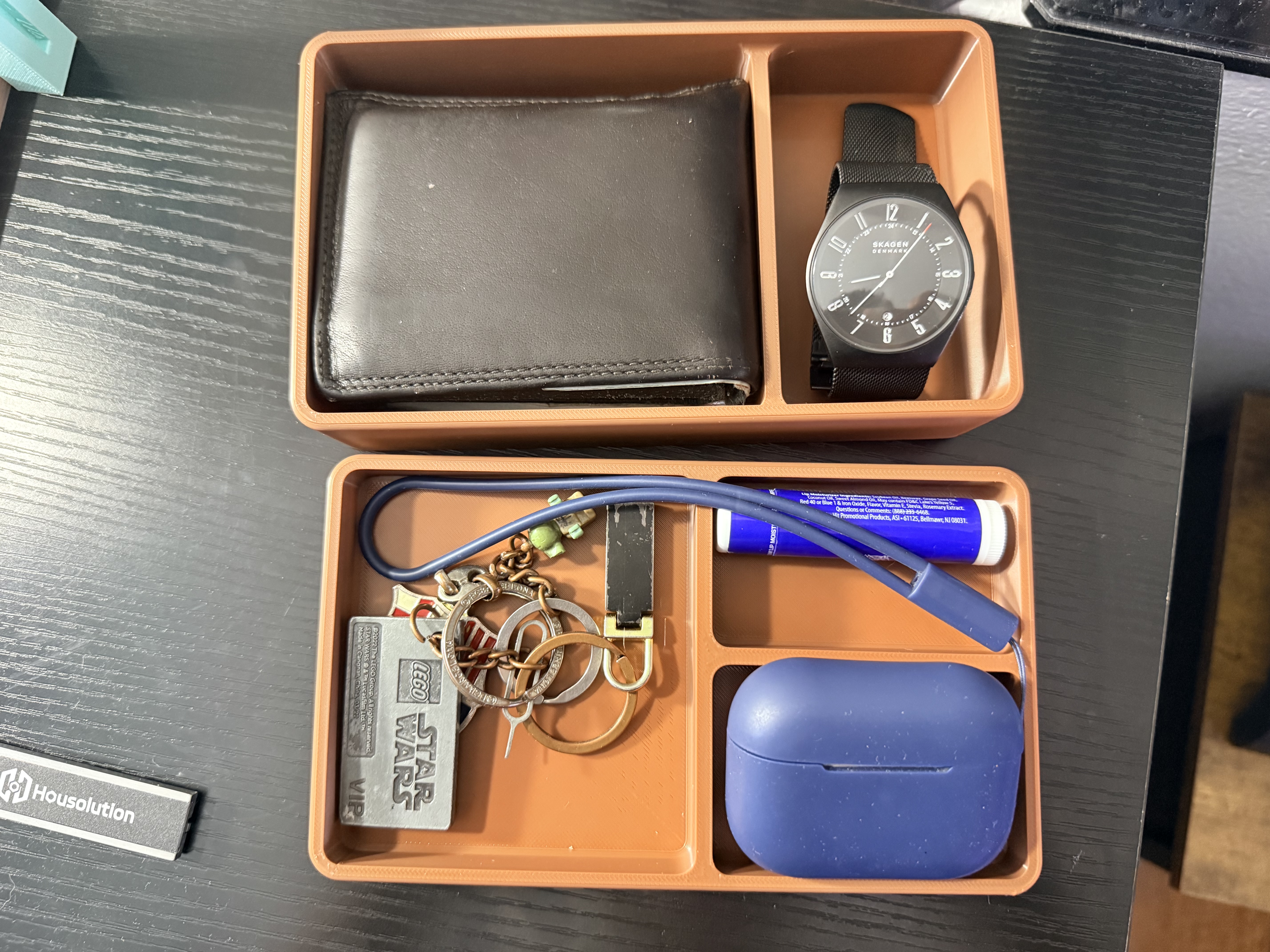 Wallet and Watch Bin with Removable Top Tray