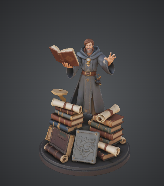 Arcane Scholar Wizard – Fantasy Mage with Spellbook and Scrolls
