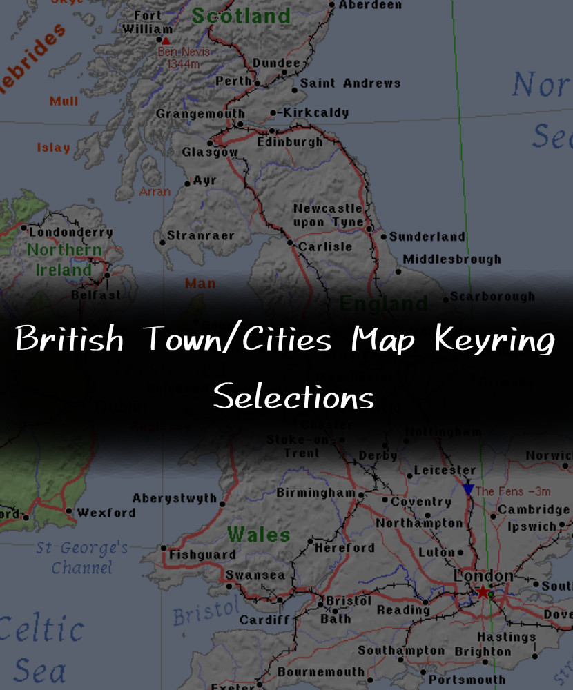 British Town/Cities Map Keyring Selections