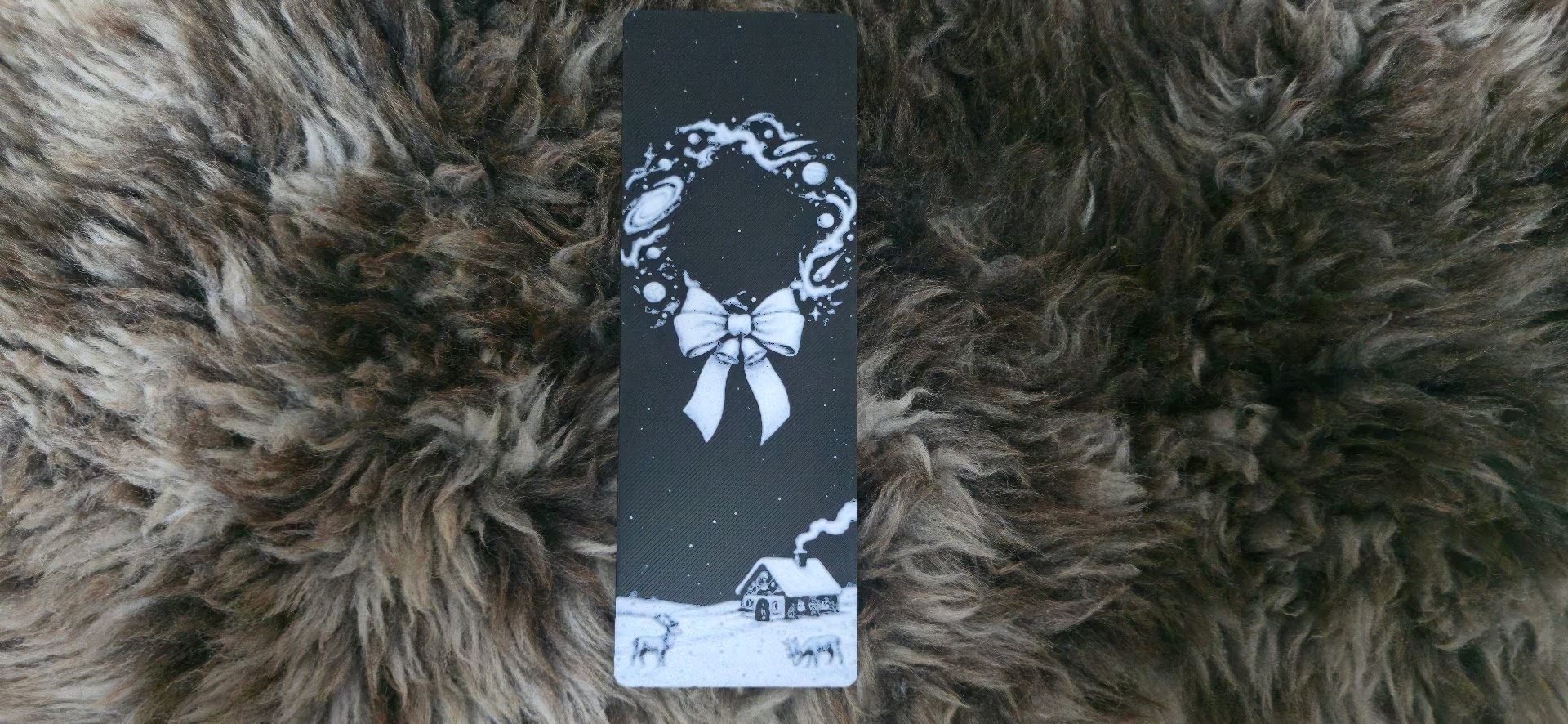 Cosmic Galaxy Wreath Christmas Bow Bookmark