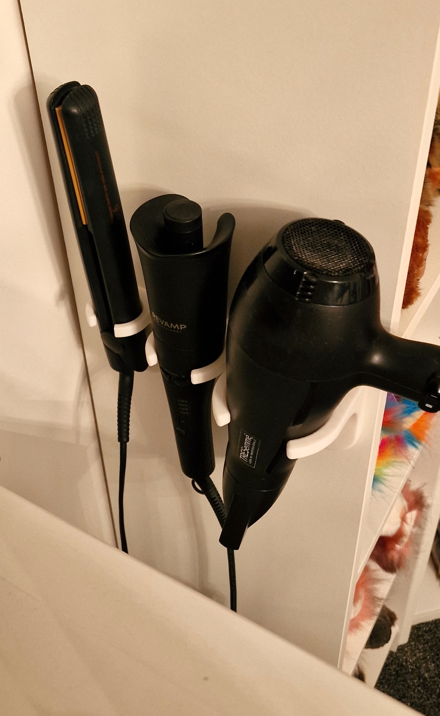 Hair care - GHD straightener/Revamp curler/Vidal Sassoon hairdryer - tidy mounts