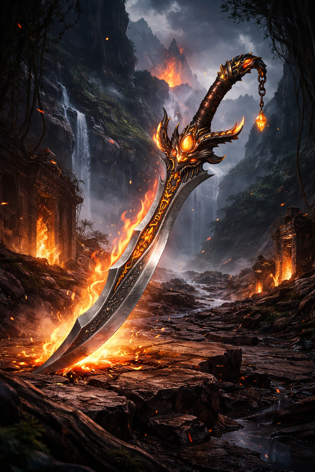 Fantasy Unique Flame-etched Dragon Scimitar