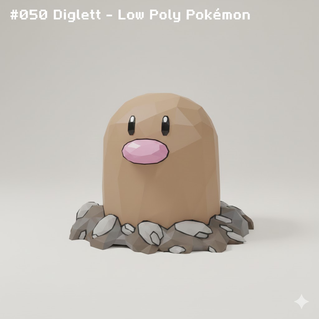 #050 Diglett – Low Poly Pokémon