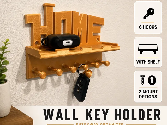 Modern “HOME” Key Holder with Shelf (2 Mounting Options)