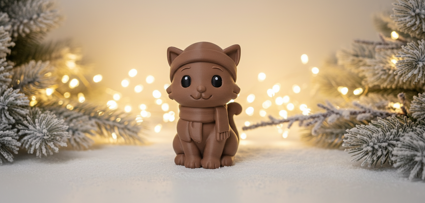 Sitting Cat with Winter Hat and Scarf Figurine