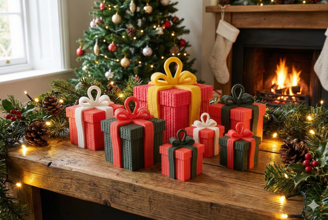 Christmas Gift Boxes – Festive Knitted-Style Decor
