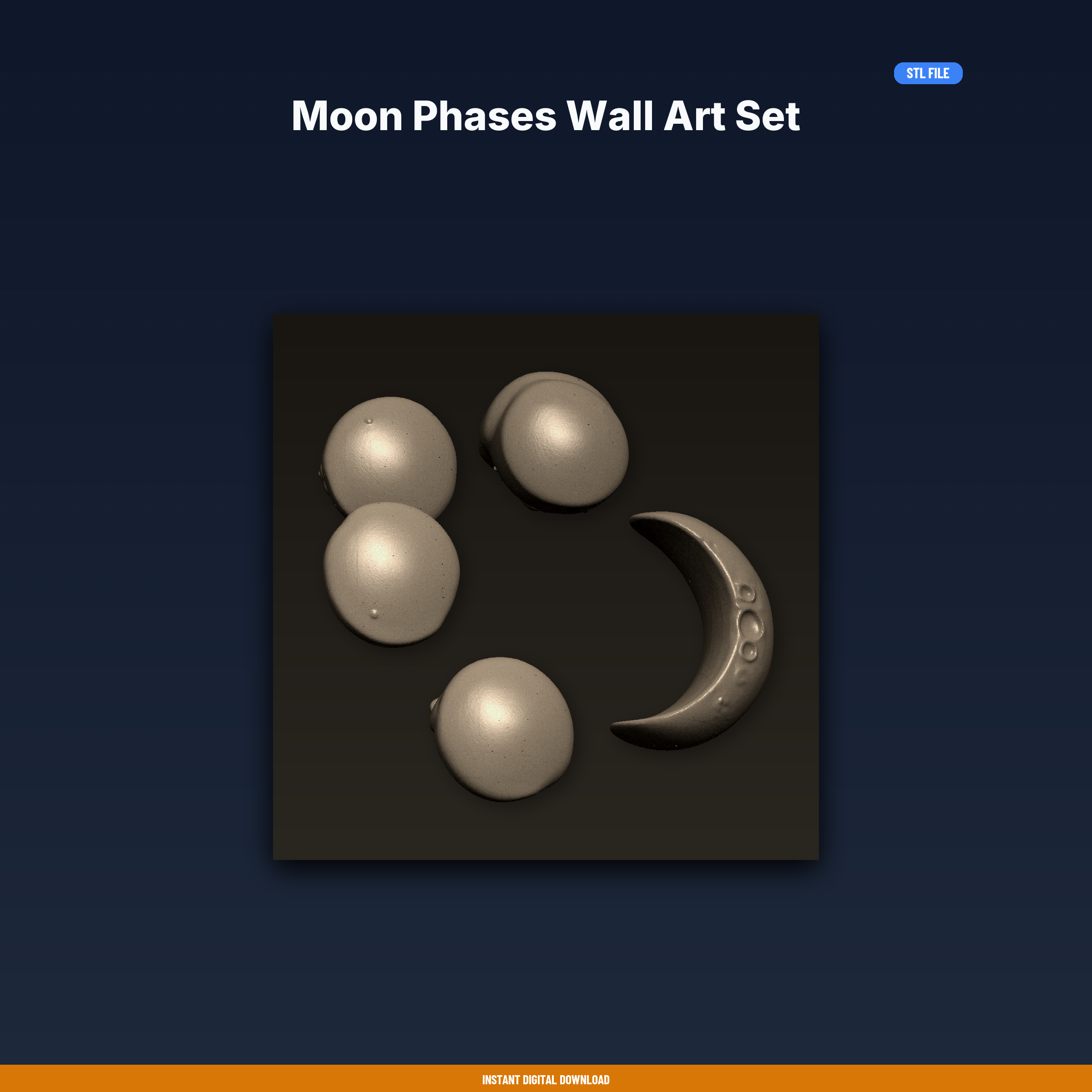 Moon Phases Wall Art Set - 3D Printable STL File