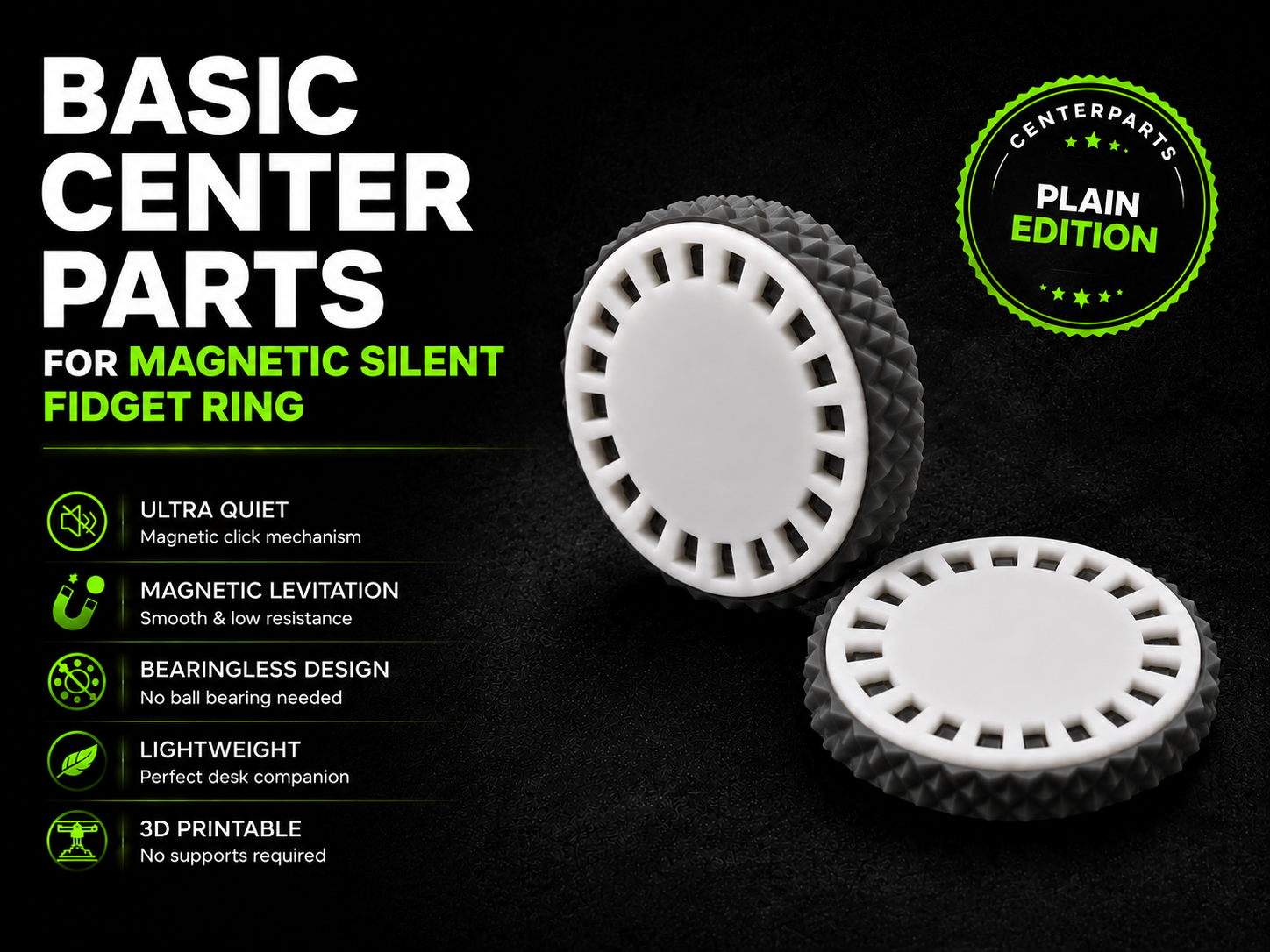 Magnetic Silent Fidget Ring without bearing – Center Part - Plain Edition