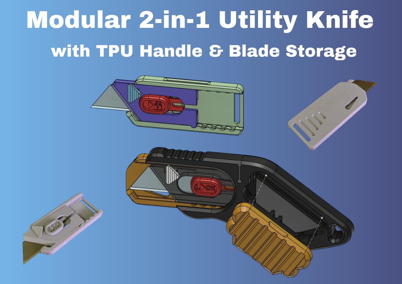 Modular 2-in-1 Utility Knife with TPU Handle & Blade Storage