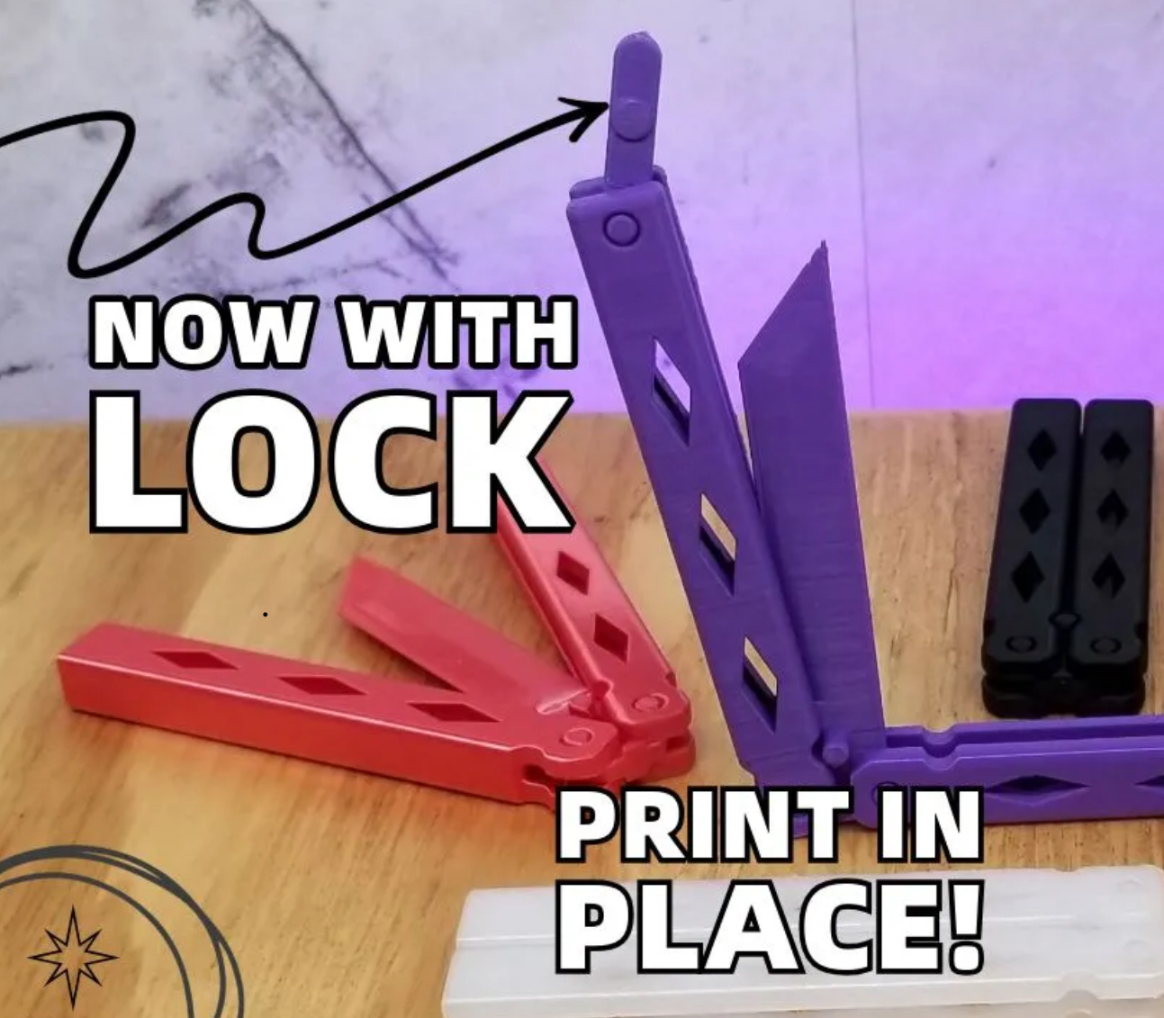 Locking butterfly knife print in place