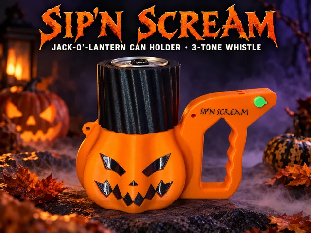 Sip’n Scream: Jack-o’-Lantern Can Holder with Selectable 3-Tone Whistle
