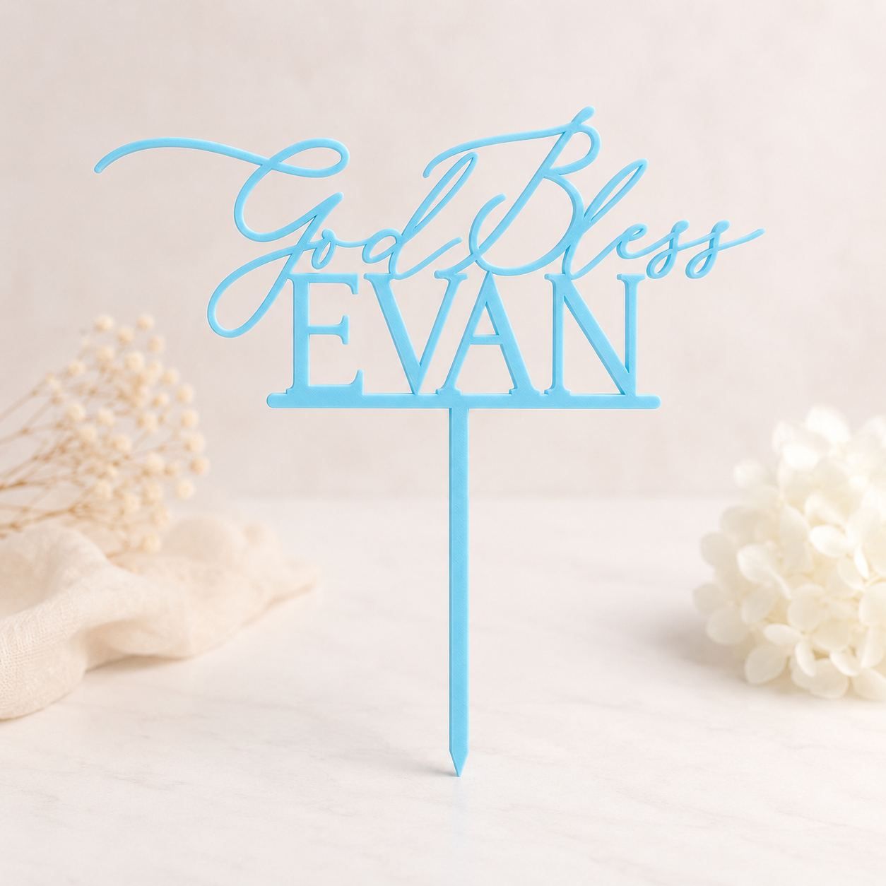 God Bless Evan cake topper