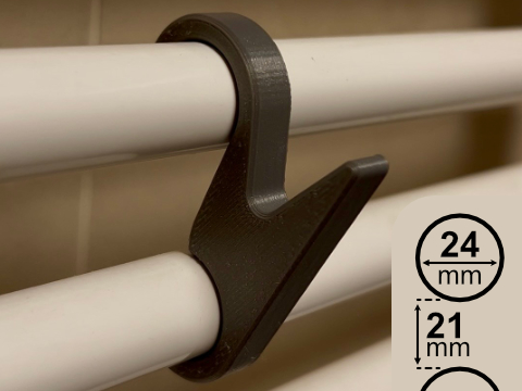Snap-on Towel & Clothes Holder for Bathroom Radiator 24x21mm