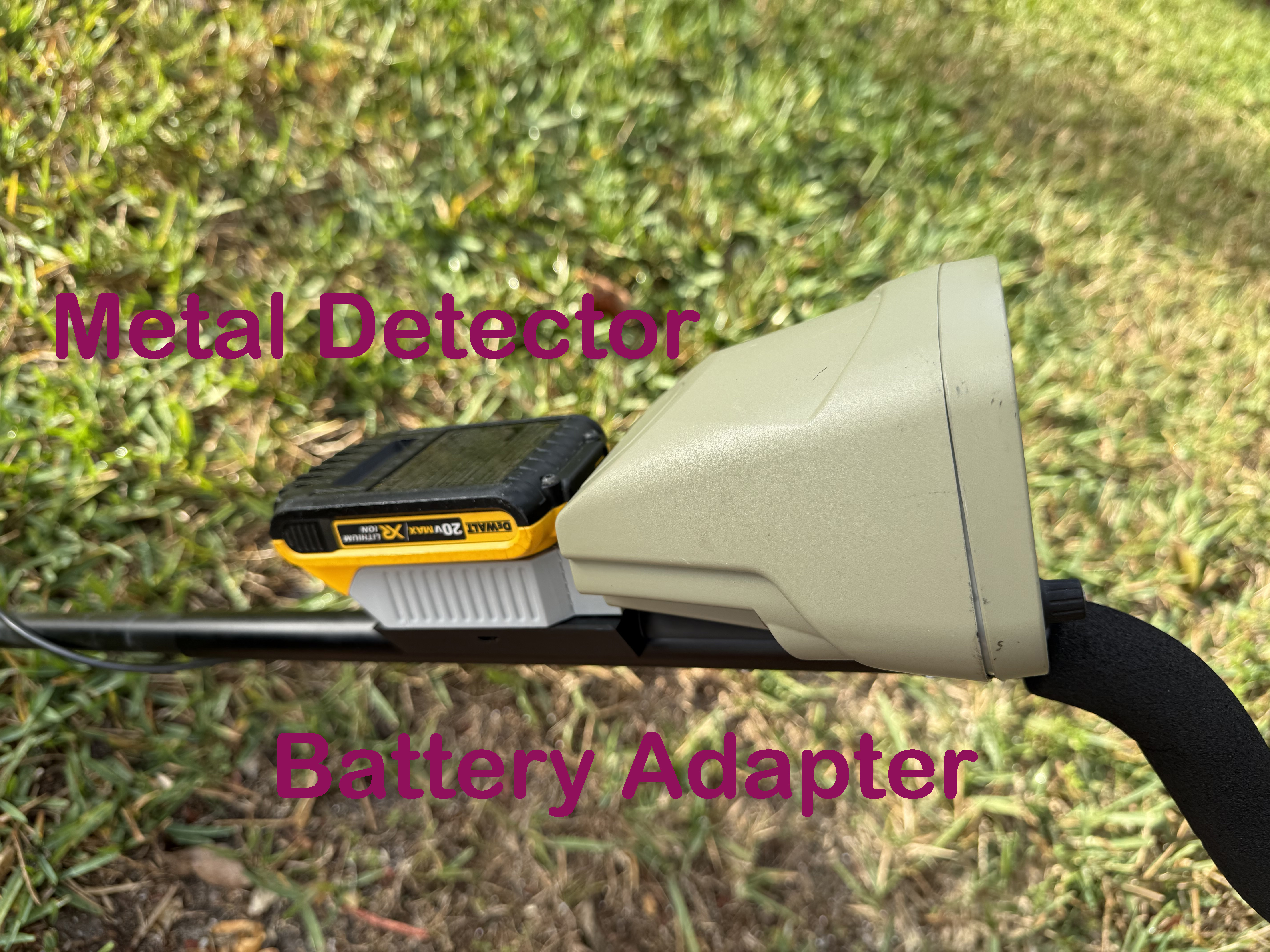 Adapter to convert Discovery 3300 metal detector to use a DeWalt Battery