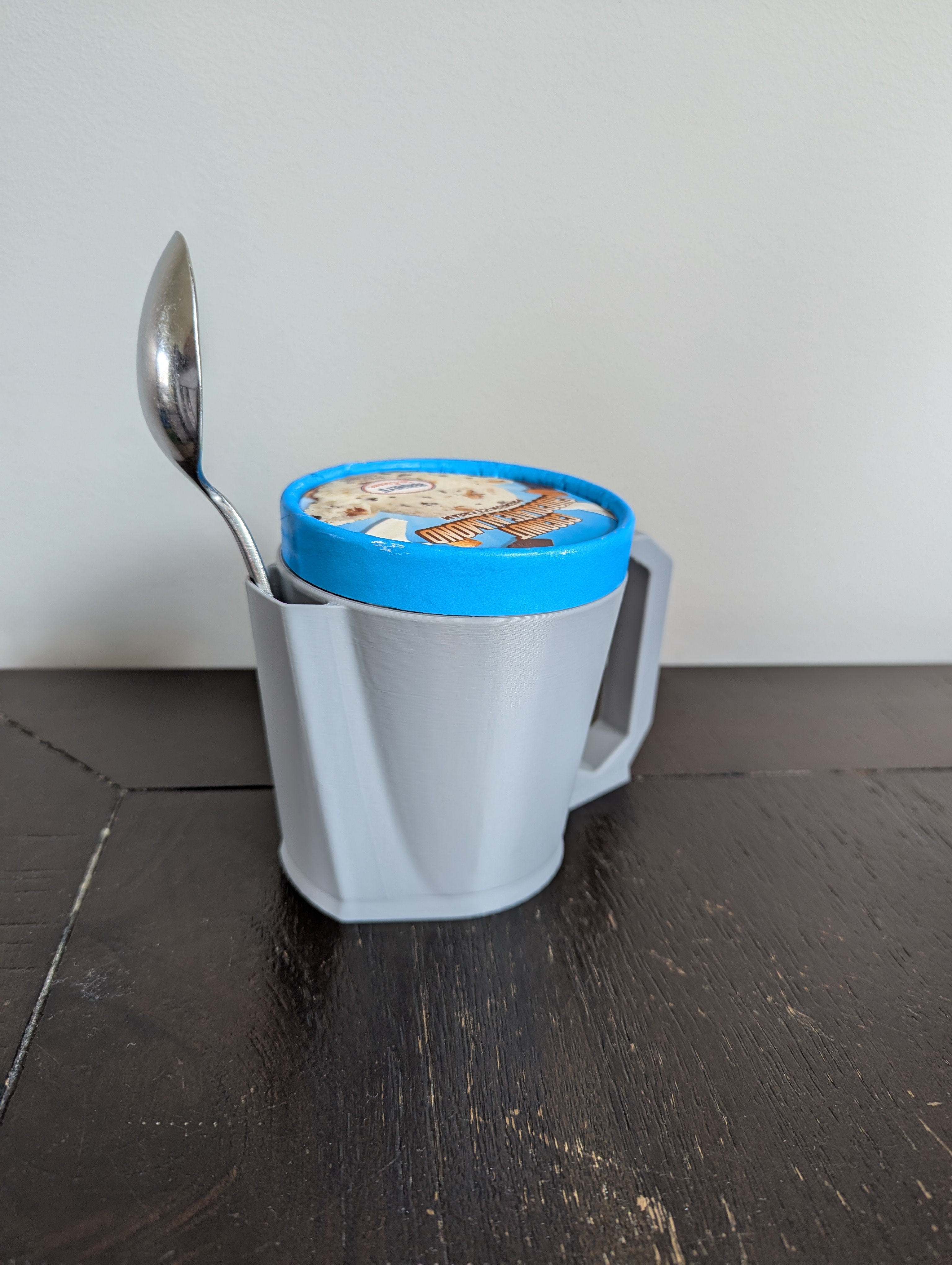 Pint-ish Ice Cream Container Holder w/Spoon Holder