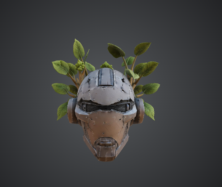 Cyberpunk Helmet Planter – Futuristic Mask with Botanical Growth