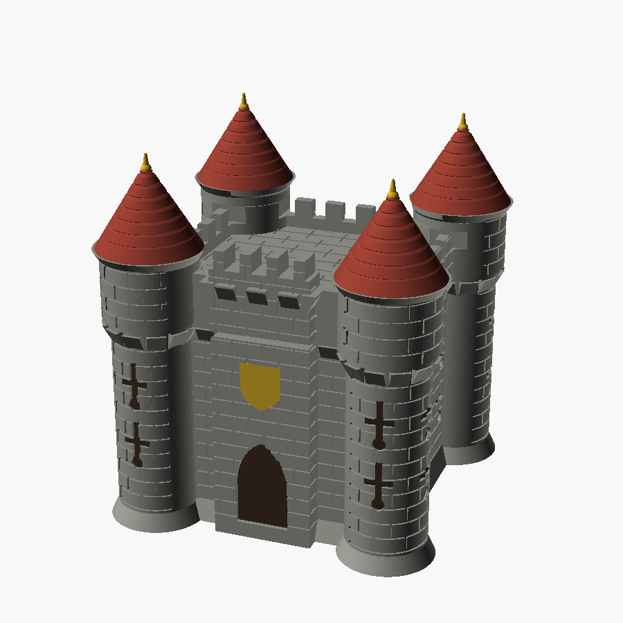 gate elevation — escutcheon, pointed arch, arrow loops
