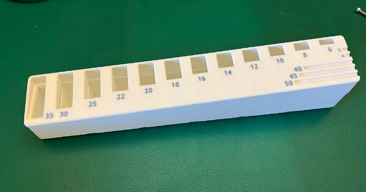 Gridfinity 6x1 Screw Sorter 4-50mm