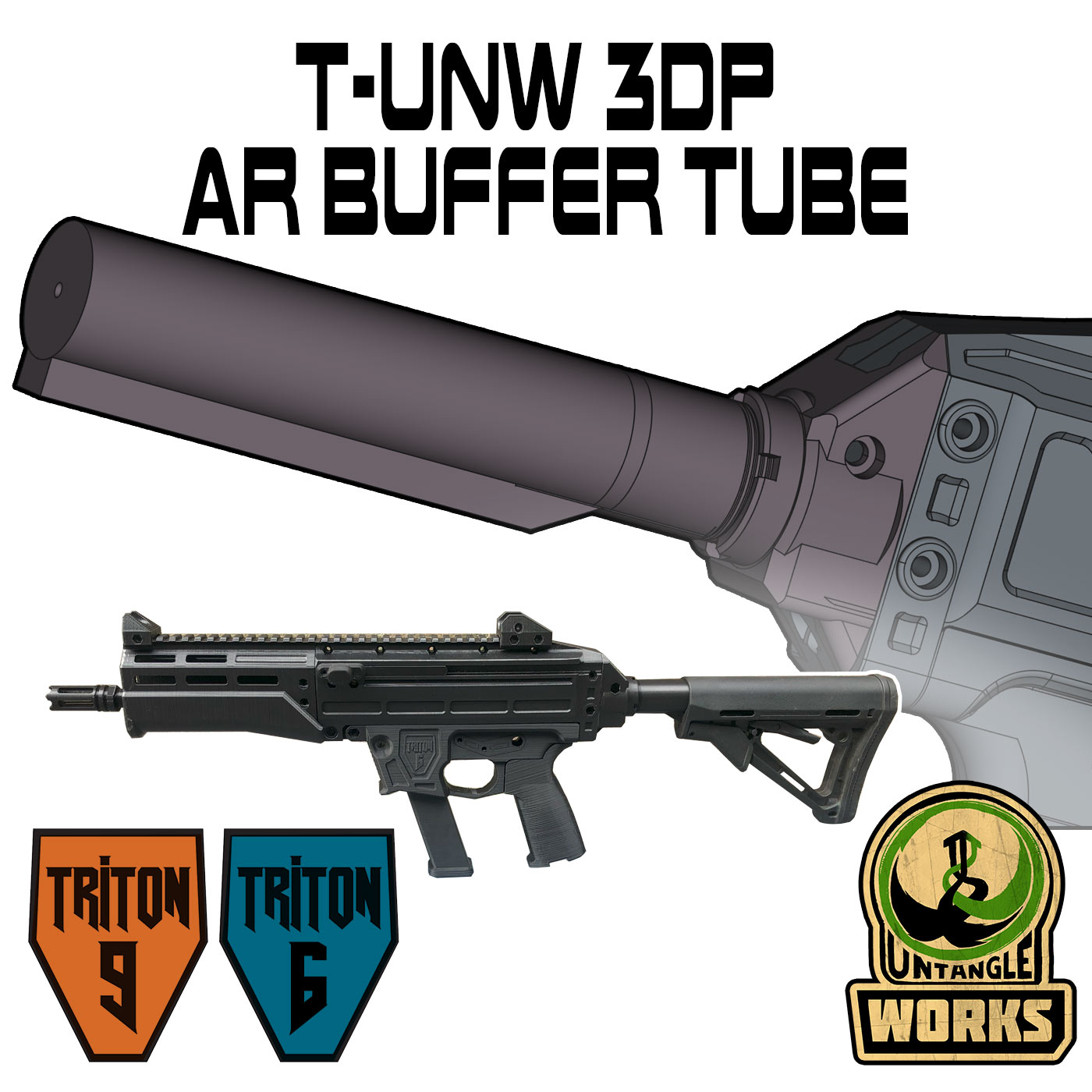 Triton-9 UNW 3DP AR-15 buffer tube