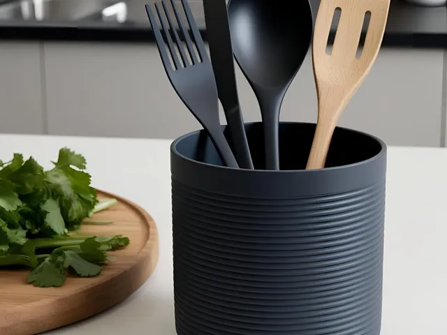 Ribbed designed kitchen utensil holder pot