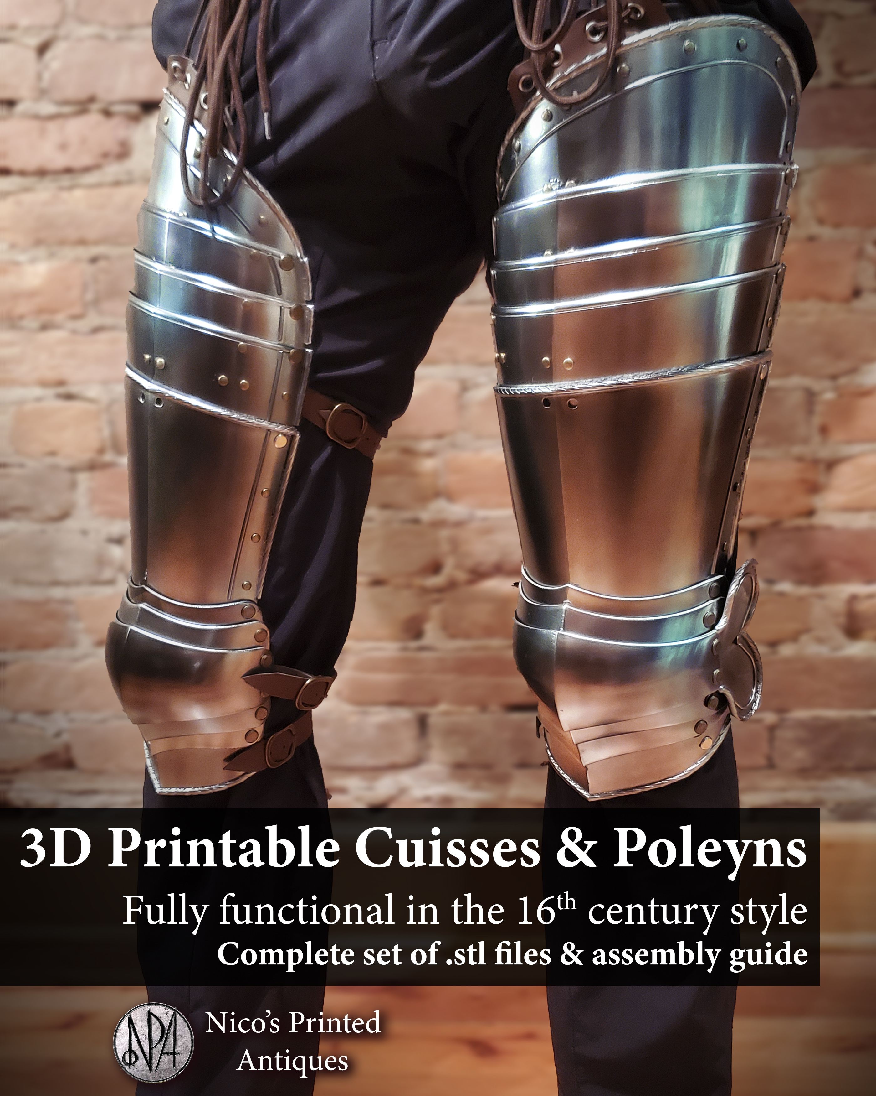 3D Print Files - Wearable Cuisses & Poleyns (16th Century Knight Armor for Thighs and Knees)