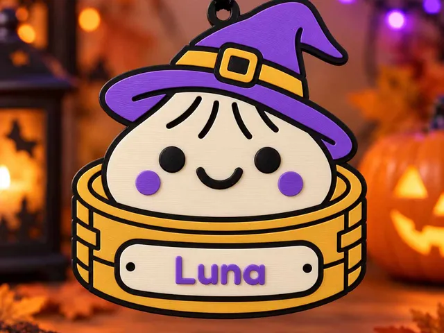 Halloween dumpling ornament with a witch hat