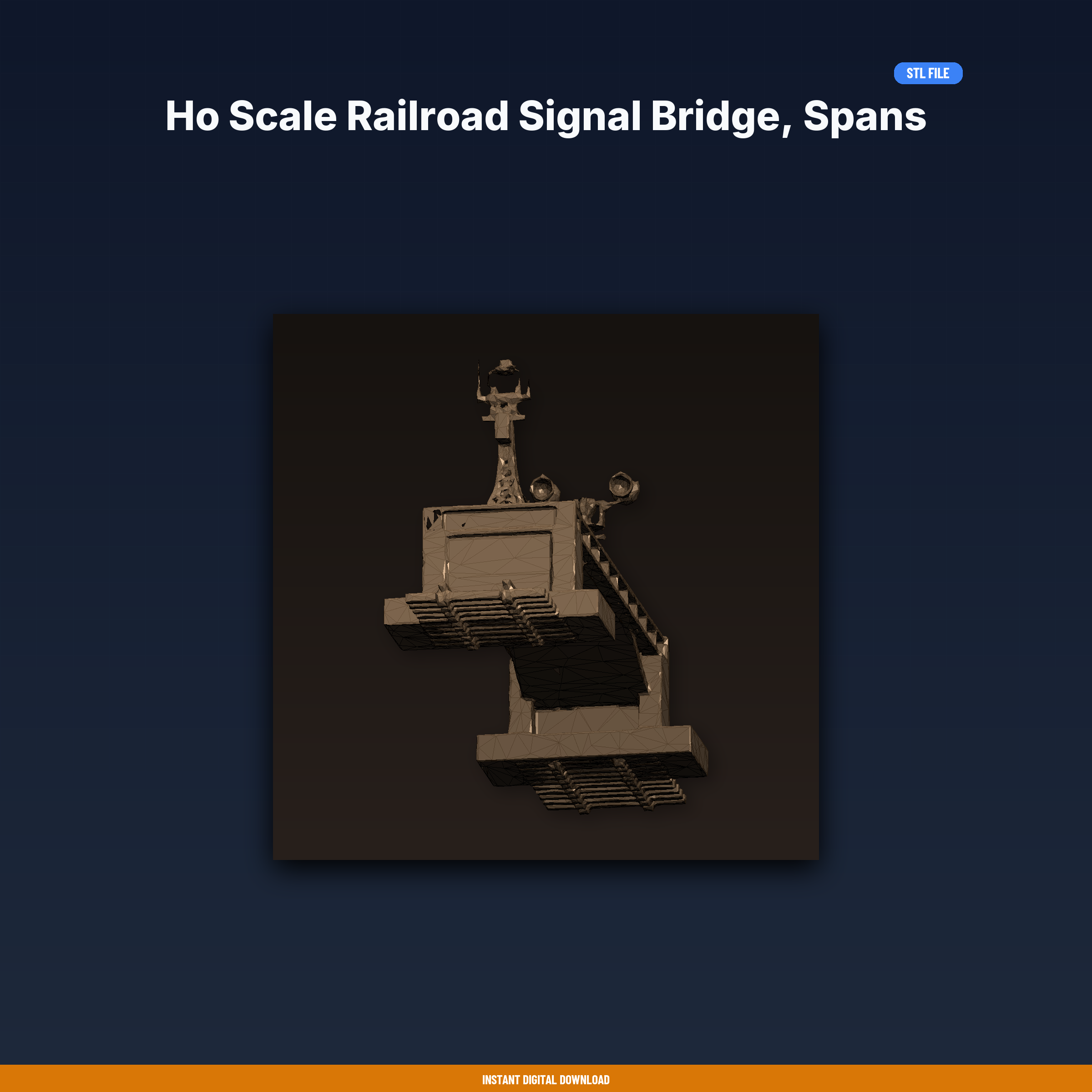 Ho Scale Railroad Signal Bridge, Spans Double Track, Vintage - 3D Printable STL File