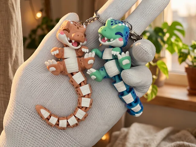 Fluffy Tails Cute Baby T-Rex Dinosaur - Articulated Toy, Keychain & Magnet