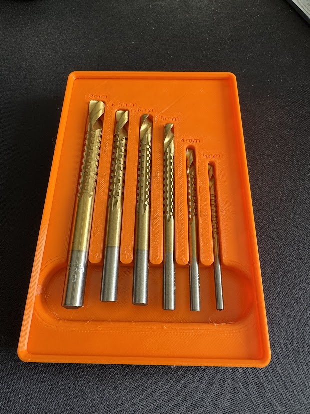 Gridfinity Compatible Serrated Side Cutting Drill Bit Storage