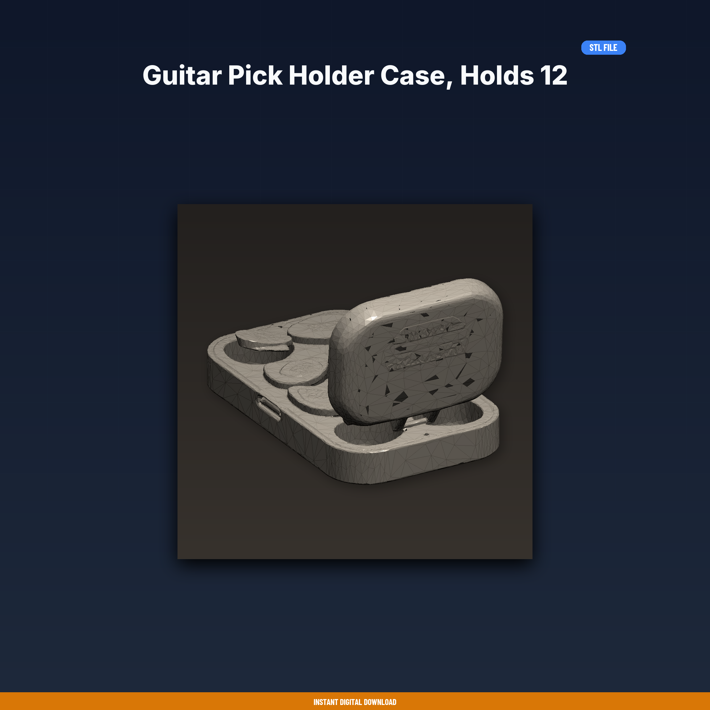 Guitar Pick Holder Case, Holds 12 Picks, Pocket Sized, Snap Closure - 3D Printable STL File