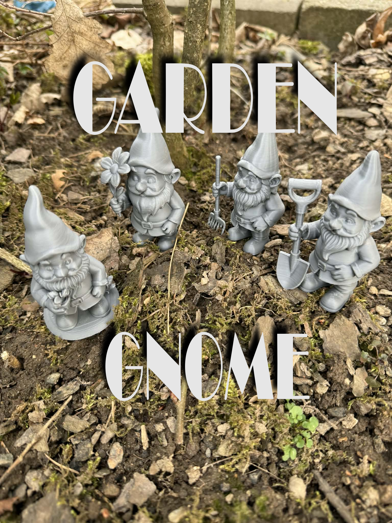 Garden gnome with tools