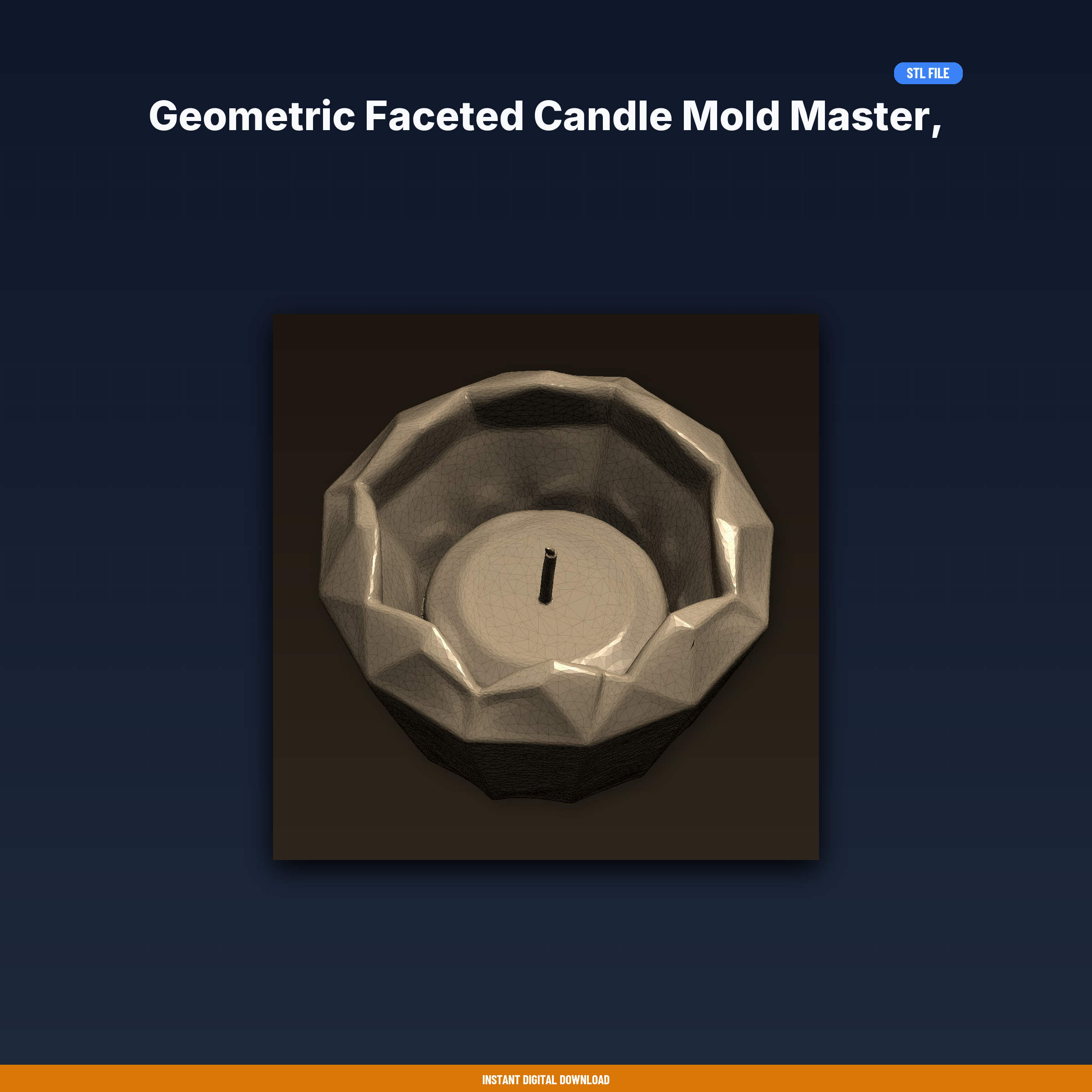 Geometric Faceted Candle Mold Master, Low Poly Diamond Shape, - 3D Printable STL File