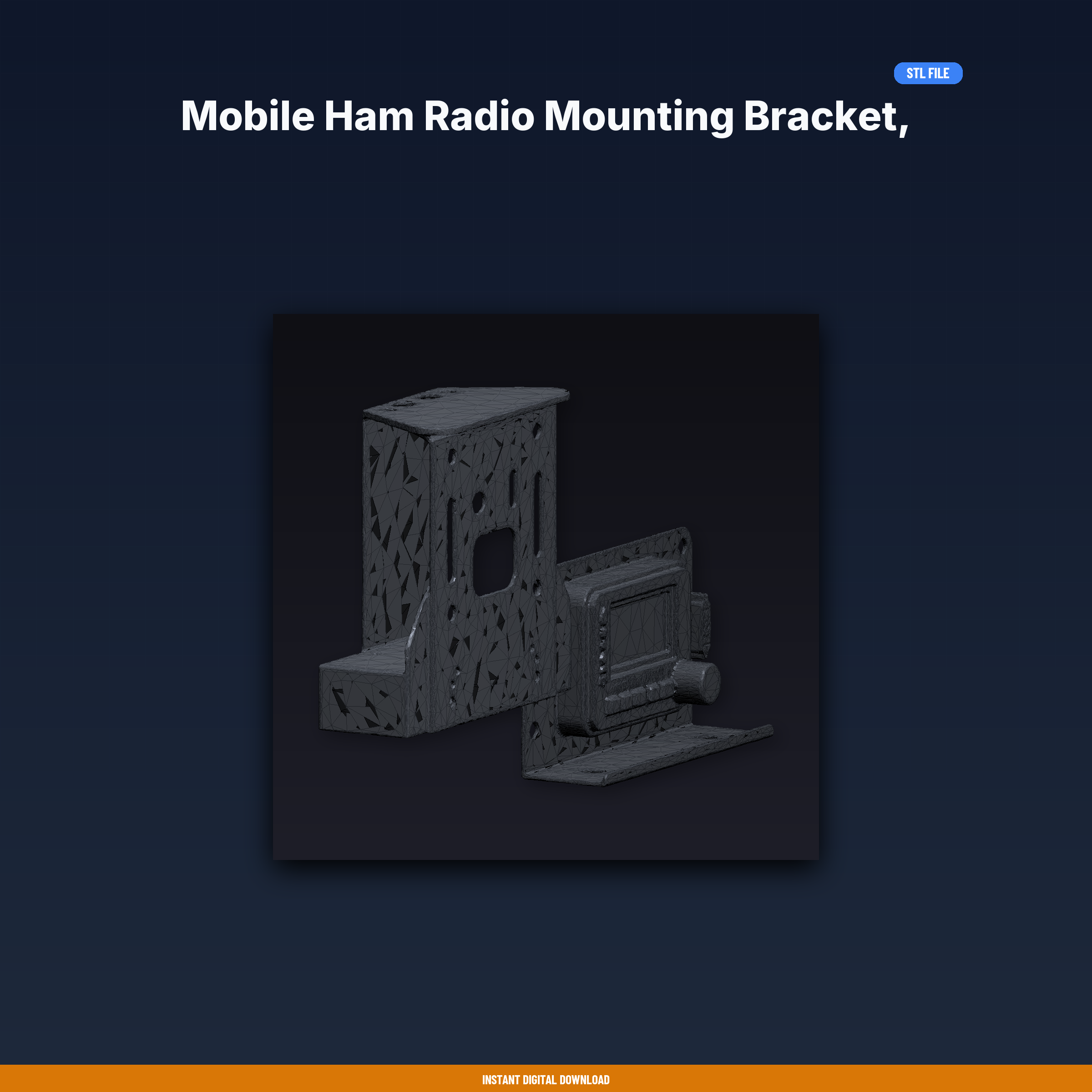 Mobile Ham Radio Mounting Bracket, Under-Dash, Angled For Visibility - 3D Printable STL File