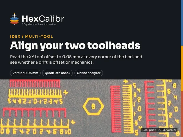 IDEX Tool Offset Test for PrusaSlicer – Vernier 0.05 mm + Lite | HexCalibr