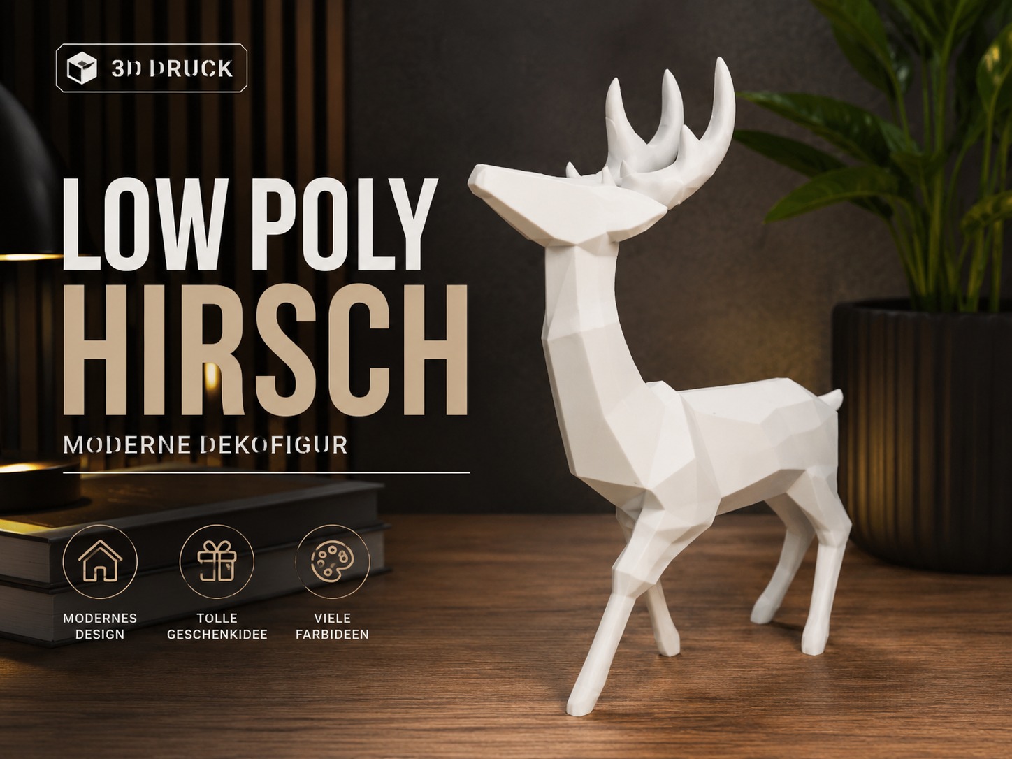 Low Poly Hirsch – Moderne geometrische Dekofigur