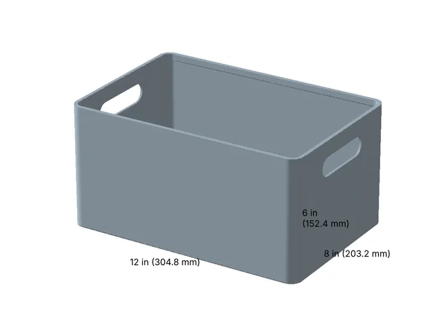 Open Storage Bin 12 x 8 x 6 in with Handle Slots