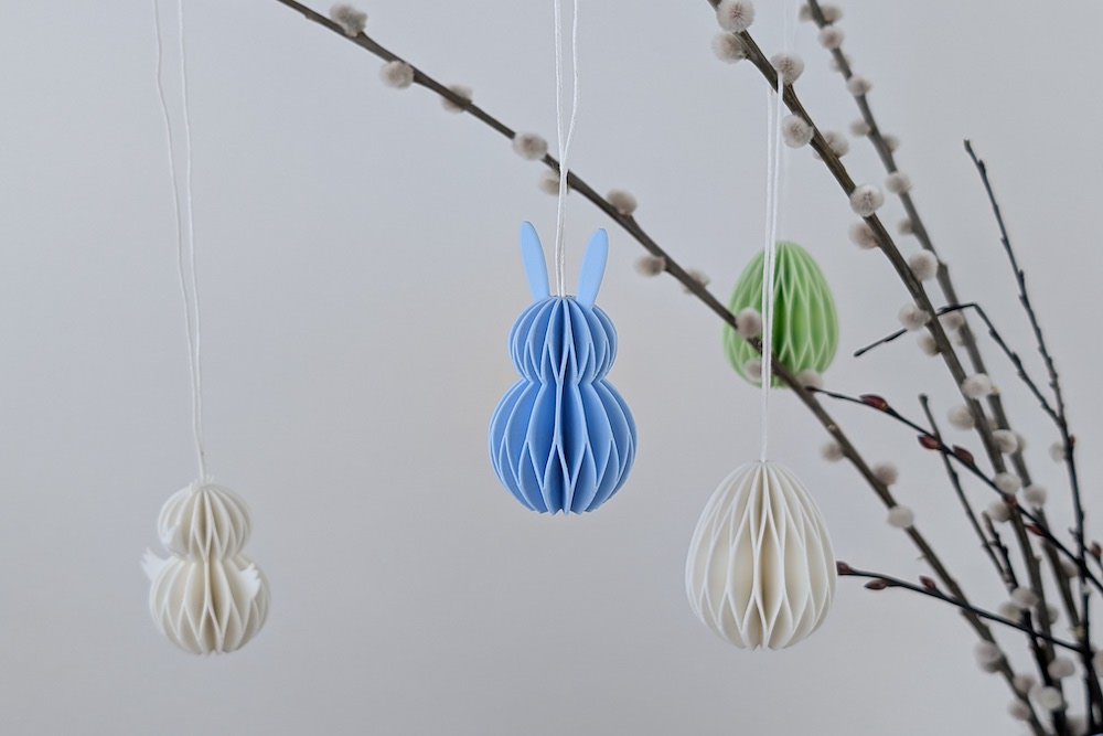 Modern Honeycomb Easter Ornaments (Egg, Chick, and Bunny)