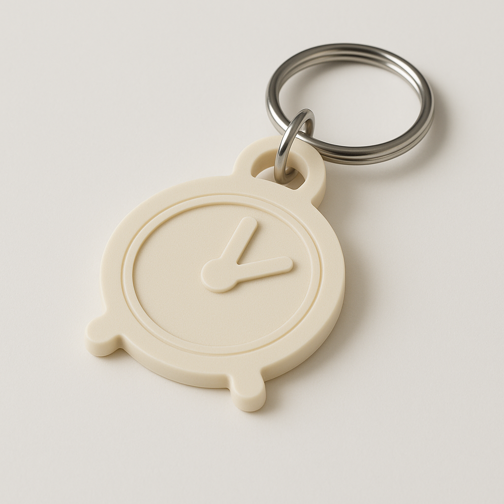 Minimalist 3D Printed Alarm Clock Keychain - Sleek Solid Color Design