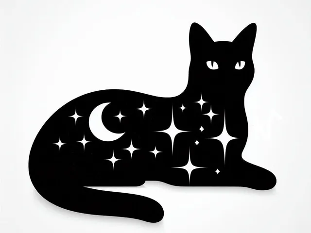 Celestial cat with moon and stars